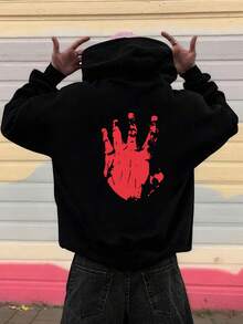 Áo hoodie thời trang nam in hình cây cọ sau lưng, mũ trùm đầu có dây rút, cổ tay bo gân, áo nỉ xuân/thu - màu đen - Xem 1