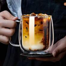1-2-4件套简约奢华双层玻璃咖啡杯/马克杯。透明，带便携提手，保温保冷，可重复使用。适用于卡布奇诺、拿铁、茶、咖啡、抹茶等，是复活节、圣诞节、生日派对等的理想之选。 - 彩色 - 查看 4