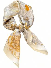 WENLOOY Square Satin Silk Feeling Hair Scarf Headscarf For Women/Men's Necktie Silk Bandanas Pocket Squarehalloween - Fj02-花黃米色 - 查看 6