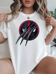 Women's T-Shirt Casual Loose Fit Black White Options Deadpool Graphic Print Comfortable Daily Wear Shirts Summer Tops Graphic Tees Summer Outfits For Women Graphic Tees Women Crop Tops Tops For Women  Vintage Cotton Cute  Clothes Women - 白色 - 查看 1