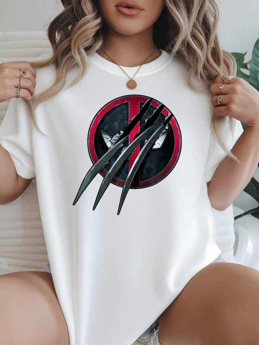 Women's T-Shirt Casual Loose Fit Black White Options Deadpool Graphic Print Comfortable Daily Wear Shirts Summer Tops Graphic Tees Summer Outfits For Women Graphic Tees Women Crop Tops Tops For Women Vintage Cotton Cute Clothes Women - 白色 - 查看 1