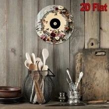 2D Flat - Room Decor Charming Floral Vinyl Record Design Metal Sign, Round Aluminum 2D Printed Decor, Vintage Wall Art, With For Home, Kitchen, Garden, Office - Unique Christmas Gift, Retro Metal - 彩色 - 查看 7