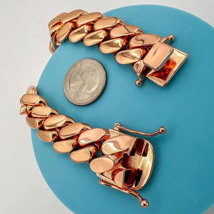 Cuban Link Chain 18MM-22MM Solid Handmade Jewelry Miami, Gift Birthday Fathers Day Anniversary, HipHop Jewelry, Rose Gold Plated, Gift For Him - 18毫米(0.7吋) - 查看 7