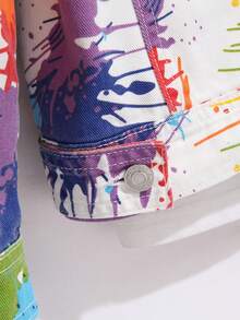 男士时尚涂鸦印花牛仔夹克，秋季 - 彩色 - 查看 9