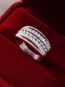 1pc Blue Crystal Waterdrop Stone Ring, Simulated Sapphire Engagement Ring, Gift For Daughter, Mom, Or Other Relatives - Silver - View 10