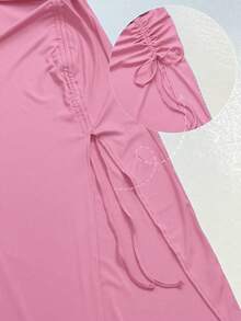 ChicMe Sleeveless Ribbed Bodycon Dress With Drawstring Side Slit Ruched Hem Casual Dress U Neck Basic Tank Dress For Daily Date Party - Baby Pink - View 5