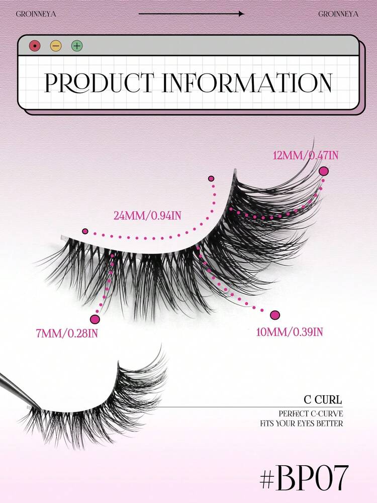GROINNEYA 9 أزواج من شرائط الرموش الصناعية القطة الشفافة النصفية، رموش صناعية قصيرة ناعمة شبيهة بالمنك 3D للمكياج الطبيعي (BP07)، شرائط رموش صناعية - الأسود - مشاهدة 3
