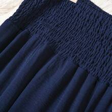 Solid Color Elegant Versatile Pleated Wide Leg High-Waisted Pants For Women - Navy Blue - View 6