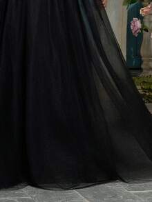 女士优雅鸡尾酒会礼服，正式长款开叉大腿晚间婚礼宾客礼服，金属面料，适合正式派对、毕业派对、婚礼、舞台表演、单身派对、春夏秋 - 黑色 - 查看 10