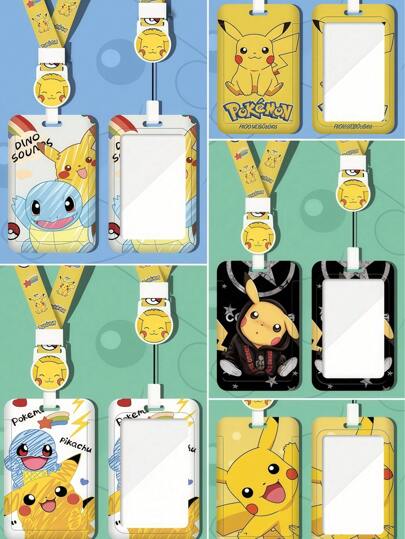 pokemon 1 Set da 1 pezzo, Cordino Pikachu + Booth [Authorizzato] Poké Mon Campus Portafoto, Carta pasto per cancelleria per studenti, Ro Carta bus in corda, Portachiavi scatola di stoccaggio, Copertura per cartone animato per studente, Set di schede di controllo per autobus e metropolitana, Passaporto, Coppigliante e trasparente lungo
