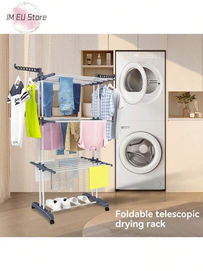 LIPETY Wäscheständer, Faltbarer Wäscheständer Aus Edelstahl, Beweglicher Wäscheständer Mit 4 Rollen, 38 Trockenstangen Und Für Bettwäsche, Kleidung Im Innen- Und Außenbereich