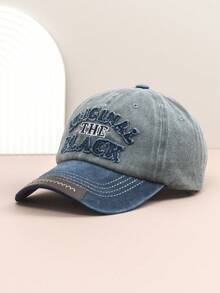 1pc Vintage Washed Letter Embroidery Baseball Cap, Women Petite Wide Brim Deep Crown Casual Street Snapback Hat, Unisex Polyester Fashion Decorative Cap