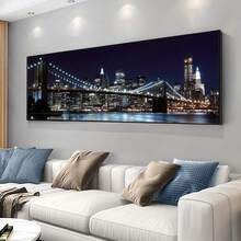 Quadro em tela com a Ponte do Brooklyn (1 peça) - Pôster em tela com a paisagem urbana da Ponte do Brooklyn, decoração de parede moderna com vista para a cidade, presente perfeito para casa e escritório, tecido impresso à prova d'água, sem moldura, decoração de parede.