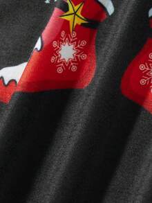 Christmas Family Pajamas Matching Set Letter Santa Hat Print Long Sleeve Tops And Plaid Pants Sleepwear - Black - View 9