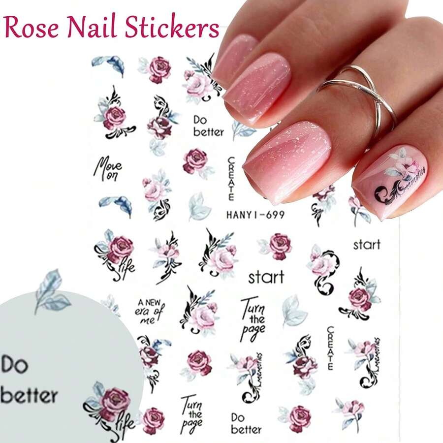 Baoximong 9 Sheets Flower Nail Art Stickers Decals 3D Self-Adhesive Nail Decals Spring Floral Nail Art Supplies Charming Daisy Leave Peony Nail Accessories Women Nail Decorations Design - 1 - 查看 1