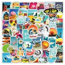 50/100Pcs Cartoon Outdoor Camping Posters, Beach Surfing Craft Supplies & Stickers, Graffiti Watercolor Summer Hiking Durable Stickers, Adventure Sports Packaging Sealing Label Stickers, For Party, Scrapbook, Gifts, Journaling, Laptop, Skateboard, Bikes, Bottles, Phone, Notebooks, Car