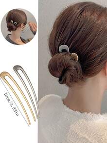 2 件套女士闪亮金属 U 型发夹，韩国简约发饰，优雅发髻制作器，适合日常佩戴