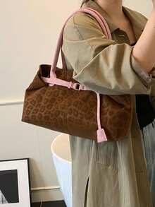 BAILEE حقيبة كتف مغناطيسية عصرية كبيرة السعة بتصميم Y2K Maillard Retro بألوان متناسقة مع نقشة جلد الفهد من جلد البولي يوريثان غير اللامع للنساء العاملات في مجال ذوي الياقات البيضاء، مثالية للجامعة والعمل والأعمال والتنقل والأنشطة الخارجية والسفر والنزهات والمكتب، مثالية للعمل والتسوق وحضور حفلات العشاء وفعاليات الموضة وإهداء الأصدقاء