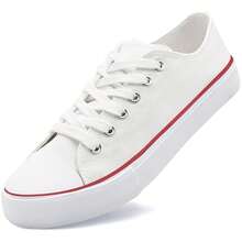 Haifago Low Top White Lace Up Casual Canvas Sneakers For Women, Comfortable Lightweight Classic Fashion Sneakers Popular 2025,Tennis Shoes,Suitable For Daily Wear, Indoor, Outdoor, Work,White Shoes,Women Shoes - White - View 2