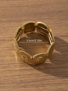 Bracelet élastique vintage en alliage de zinc électrolysé doré, style géométrique minimaliste de mode bohème rétro unisexe. Convient pour l'automne/l'hiver, le port quotidien, les vacances, le style populaire du Moyen-Orient - Multicolore - Voir 5