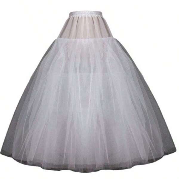 1pc White Wedding Dress, 2-Layer Tulle Puff Skirt With Elastic Waist And Tie Closure, Stiff Tulle Petticoat, Cotton Candy Crinoline, Puff Skirt, Lining, Bridal Wedding Dress With Boneless Crinoline