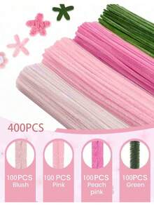 400/525pcs Floral Craft Supplies, Bulk Chenille Stems, Craft Set For DIY Flower Bouquet Packaging Party Decoration (Pink)