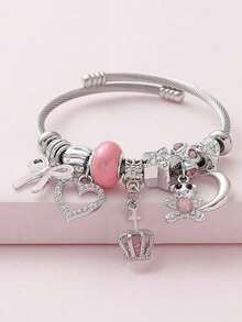 1 pieza Pulsera con cuentas con moño rosa, corazón y paleta de caramelo, dulce y linda, regalo ideal para adolescentes, mejores amigas, estudiantes, hijas, nietas - Multicolor - Ver 5