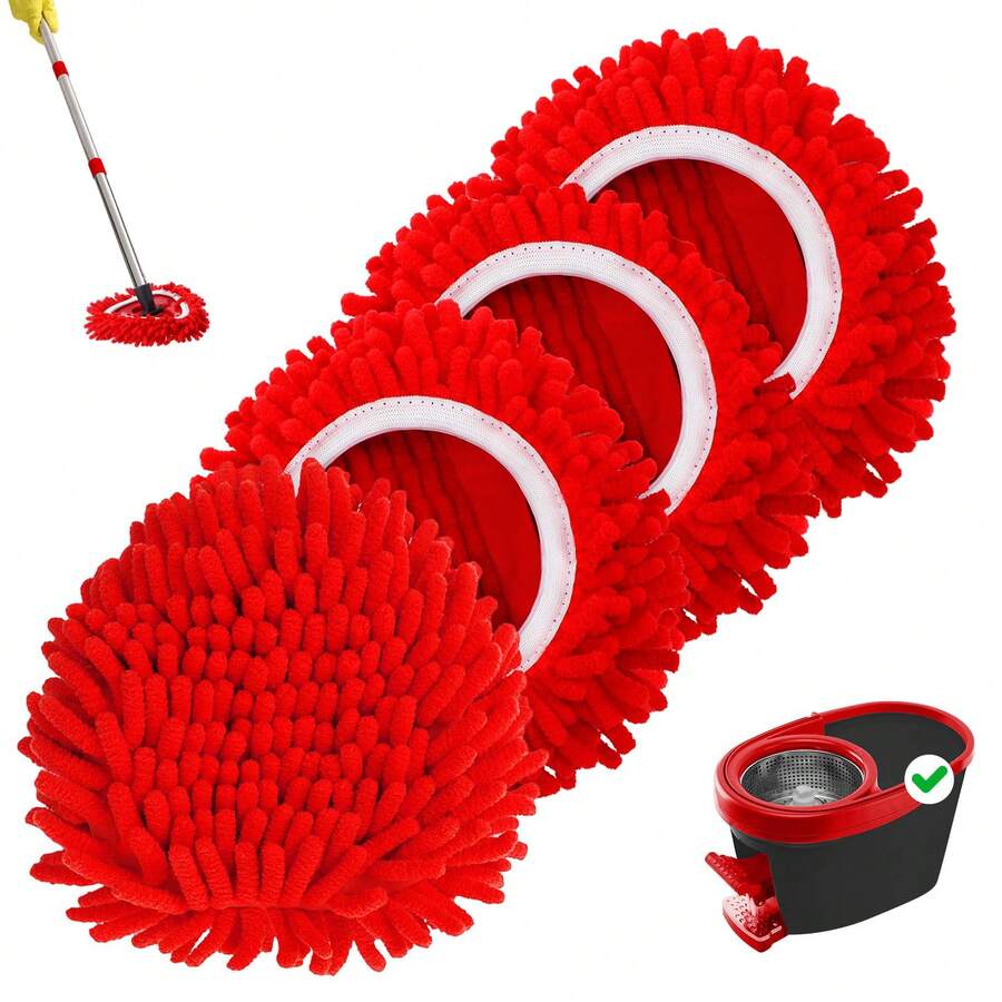 4 Pack Chenille Mop Heads Replacements Compatible With O-Cedar Easy Wring 1 Tank System Chenille Duster Replacement Heads Reusable Spin Mop Pad Washable Dust Refills For Floor Cleaning(Red) - Đỏ - Xem 1
