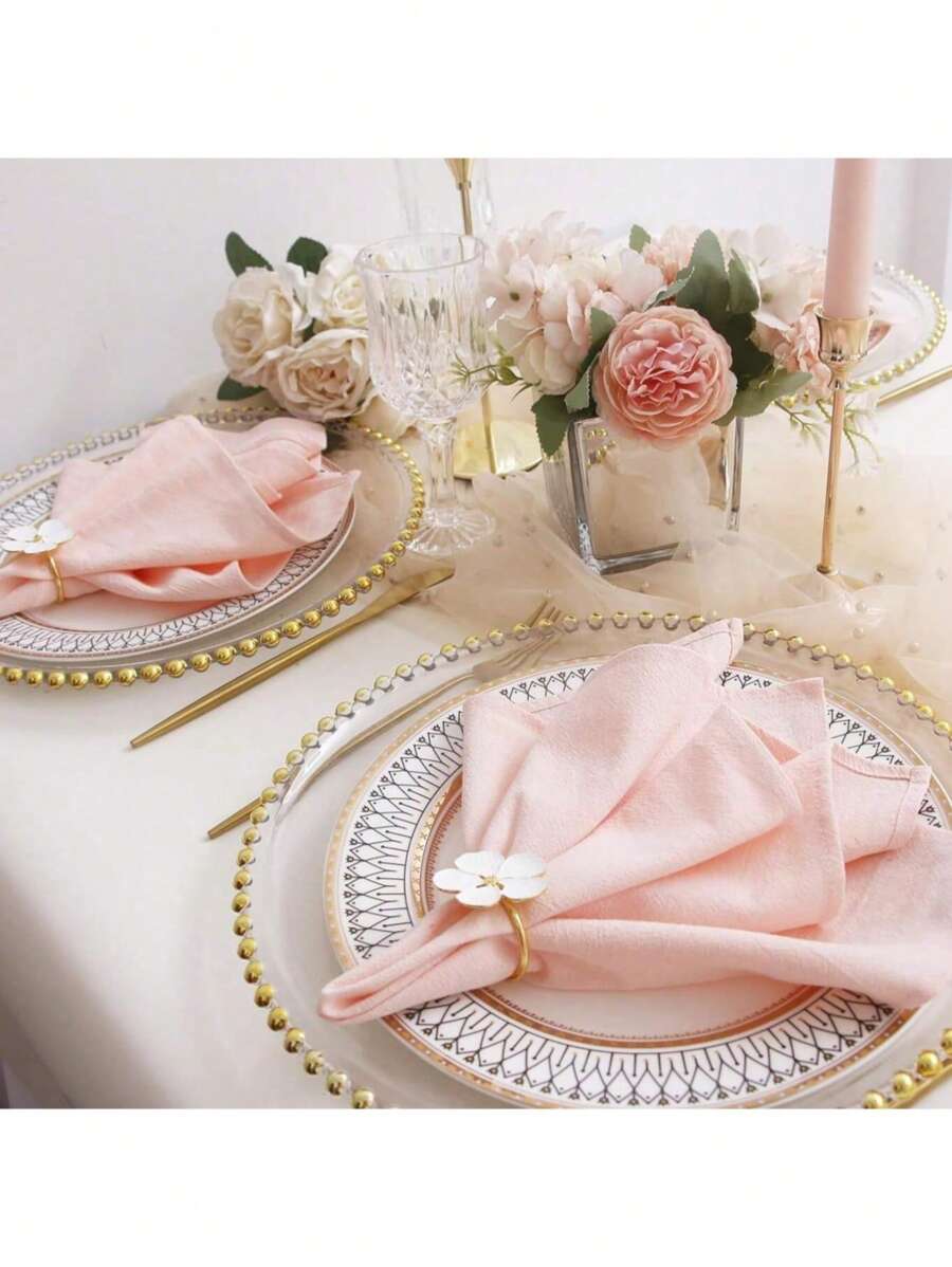 20 片粉色布餐巾，具有柔软的皱纹纹理，纯色方形布餐巾适合圣诞节、婚礼、感恩节、派对装饰，有多种颜色可供选择 - 彩色 - 查看 1