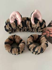 1/2/3件套女士发带和腕带套装，可爱卡通猫耳设计，适合卸妆和洗脸，女士发饰，优雅发带 - 彩色 - 查看 10