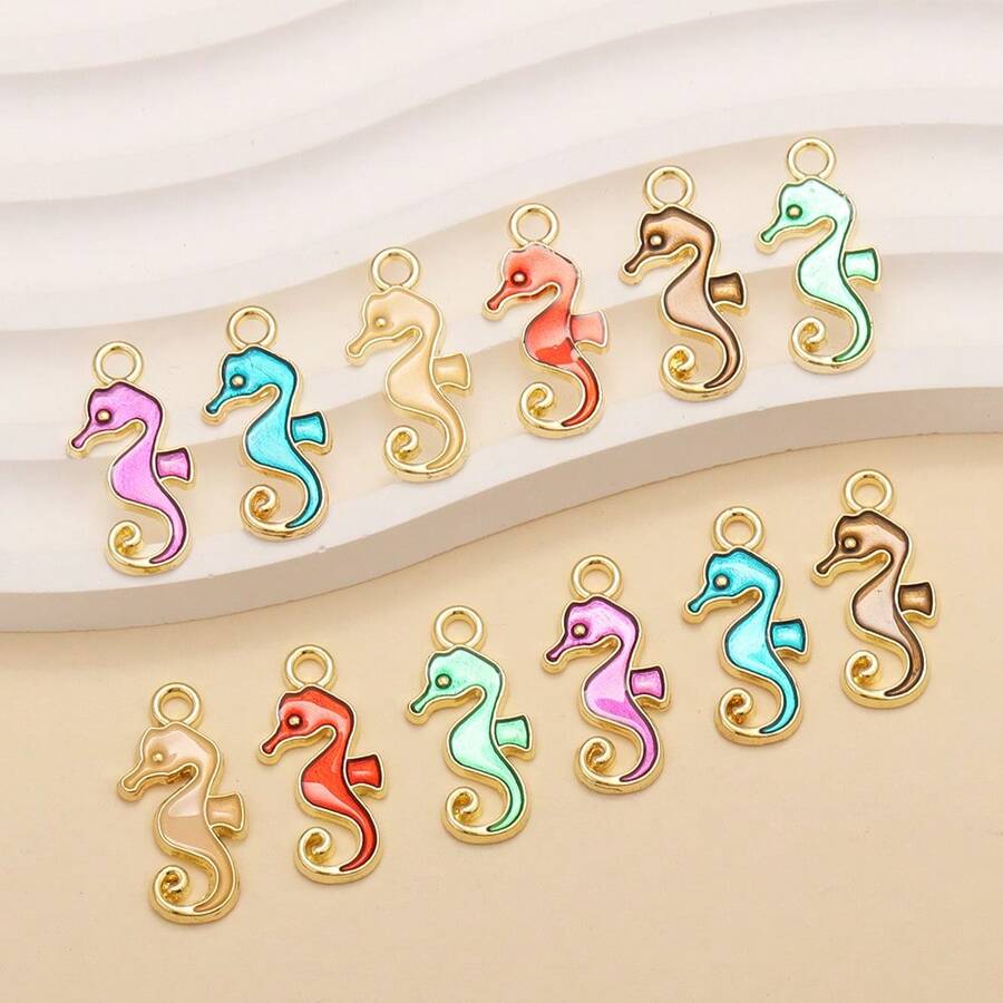10/20/30pcs Fashion DIY Jewelry Accessories, Enamel Seahorse Pendant, Can Be Used For Earrings, Bracelets, Keychains