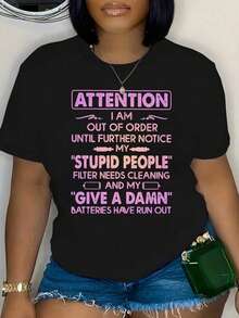 Áo thun nữ tay ngắn cổ tròn in khẩu hiệu, kiểu dáng thường ngày, màu đen, thích hợp cho mùa xuân hè. - màu đen - Xem 6