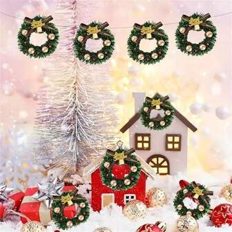 6/12pcs Christmas Wreath Mini Wreaths Small Miniature Hanging Garland Artificial Crafts Tree Decorations Holiday Decoration