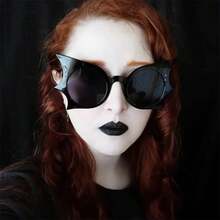 Women's Fashion Bat Glasses - Halloween Costume And Music Festival Accessories With Decorative Lenses, Lightweight Plastic Frame, Square Design Suitable For Parties And Daily Wear - 2025 New European And American Style, Halloween Costumes, Party Accessories - 豹紋鏡框灰色鏡片 - 查看 4