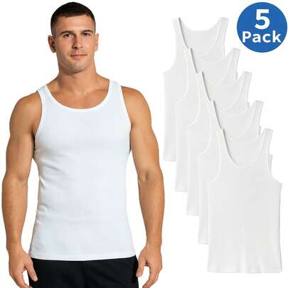 5, 10, 15-Pack Men's Ribbed Classic Tank Tops (Sizes, S To 2XL)