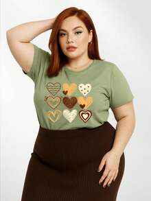 Women's Plus Size T-Shirt Short Sleeve 100% Cotton Premium Mesh (3) - 橄欖綠 - 查看 1