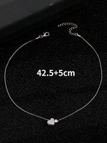 1pc Fashionable Minimalist Versatile Heart Shaped Copper Rhinestone Pendant Necklace, Suitable For Women's Daily Wear, Valentine's Day Gift - Silver - View 4