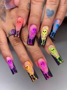 3 tờ nhãn dán móng tay nghệ thuật Halloween màu neon, nhãn dán móng tay hoạt hình ma 3D Goth huỳnh quang, nhãn dán móng tay thiết kế hoa, đầu lâu và mạng nhện, tự làm hoặc sử dụng tại tiệm, phát sáng dưới đèn UV, hoàn hảo cho tiệc đêm, vật dụng dán móng tay nghệ thuật tự dính - Nhiều màu - Xem 8
