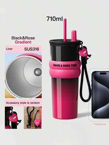 大容量 500ml/680ml/700ml/710ml 保温杯 – 带盖不锈钢咖啡杯，冷热饮旅行杯，车载杯架，FrienGrade 材质，带吸管盖架的壶嘴盖，防滑硅胶手持带，便携，适合户外、露营、办公室，可作为送给女朋友、学生、男孩的水瓶礼物