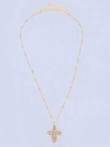 1 件优雅几何水钻装饰花朵吊坠项链女士长项链气质宴会配饰