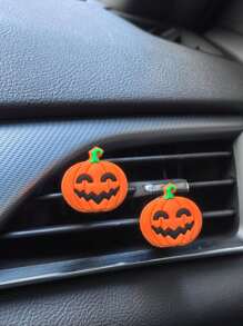 1pc/2pcs Halloween Pumpkin Design Decorative Clip For Air Outlet Of Automobile Air Conditioner, Which Can Put Perfume To Make The Air In The Car Fresh