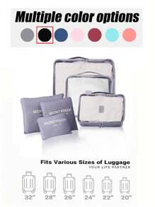 6合1夏季旅行收纳包套装 - 便携式防水化妆包、多功能洗漱包、大容量衣物收纳袋、手提包、鞋袋、压缩袋。适用于居家、海滩、商务旅行、旅游，以及送给朋友、父母和生日的礼物。 - 彩色 - 查看 18