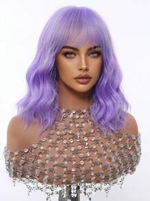 优雅时尚女士假发，14英寸紫色耐热合成假发，节日旅行、派对、角色扮演演员假发，日常音乐节、万圣节必备假发 - 紫色 - 查看 5