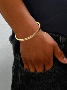 Camhanno 1 件复古个性化不锈钢开口手链，适合派对活动，18k 电镀，不易褪色，适合女性日常宴会佩戴，金手链，不锈钢首饰，时尚首饰，送给朋友的完美节日礼物（男女礼物）