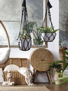 1 pieza Cesta colgante de maceta tejida a mano, decoración del hogar sencilla para el balcón, adecuada para colocar plantas en macetas, evita que las mascotas dañen, cesta colgante de maceta para el hogar, decoración del balcón del hotel, red de maceta colgante del restaurante - Multicolor - Ver 1