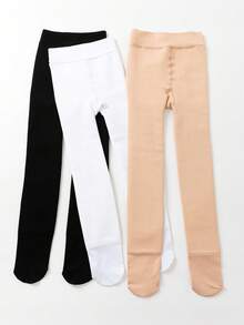 3 件/包 女童/幼儿经典简约休闲保暖内衬厚保暖紧身裤，亲肤柔软时尚百搭打底裤，适合秋冬日常穿着或节日礼物 - 彩色 - 查看 15