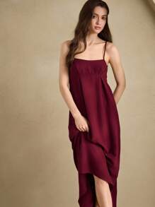 Anewsta Leisure Women's Solid Color Bust Pleated Camisole Nightgown Babydoll Holiday Season - Burgundy - View 4