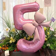 2个粉色铝箔气球，大号数字造型铝箔气球，适用于儿童生日派对装饰 | 哑光蝴蝶结装饰，适合生日派对、户外活动、周年纪念、节日、宴会庆典氛围营造和背景装饰气球 - 彩色 - 查看 13