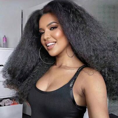 bling hair Peluca de media melena, 3 en 1, de cabello humano liso y rizado para mujer, con densidad del 200 %, sin pegamento, con cola de caballo con cordón, sin costuras, ideal para principiantes.