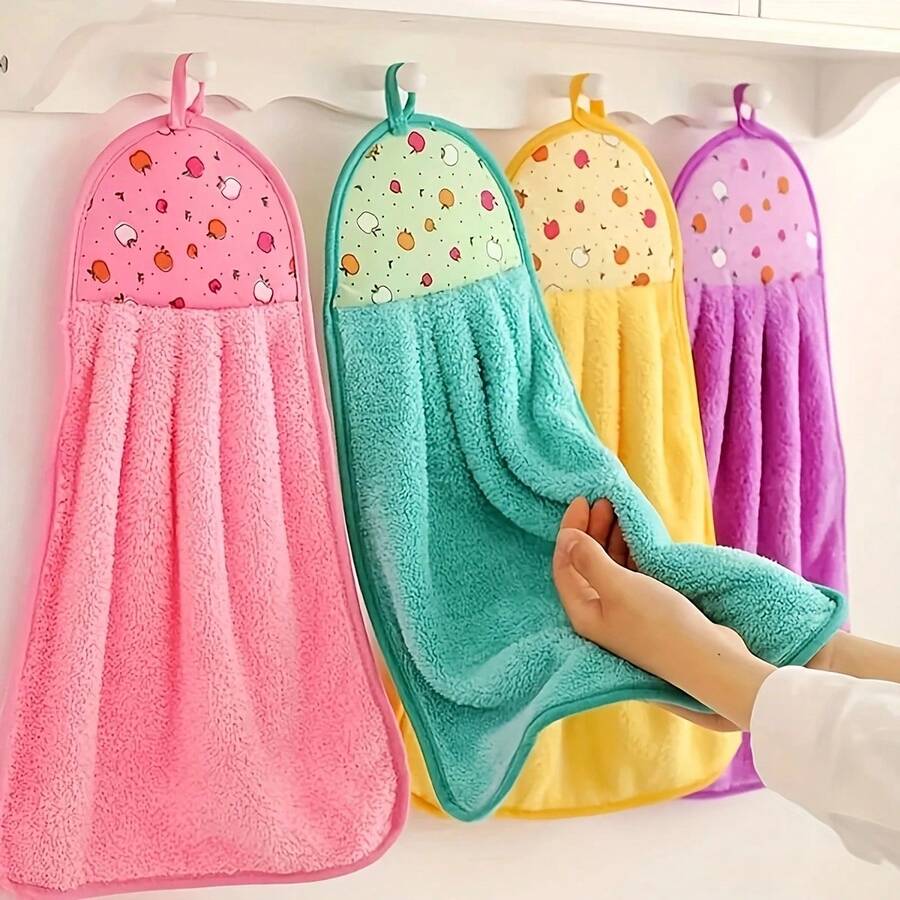 1PCS Decorative Kitchen Hand Towel With Apple Print, Turquoise Microfiber, Hanging Loop Design